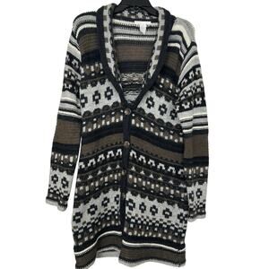 Design History Wool Blend Fair Isle Shawl Collar Longline Cardigan Sweater XL